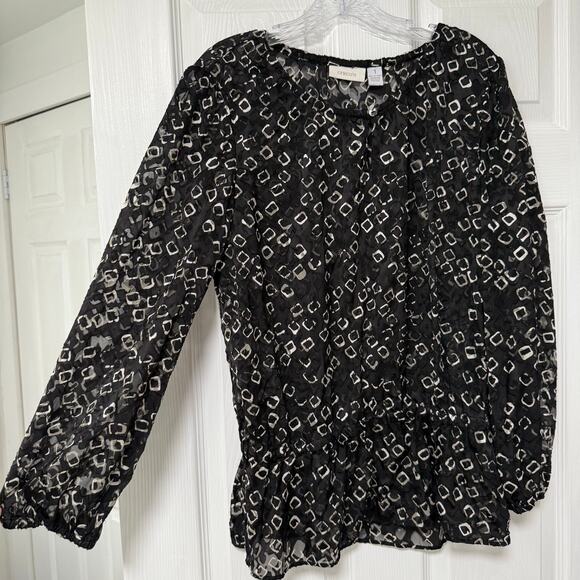 Chico's Women's Black & White Sheer Long Sleeve Top Size 1. - Picture 4 of 13